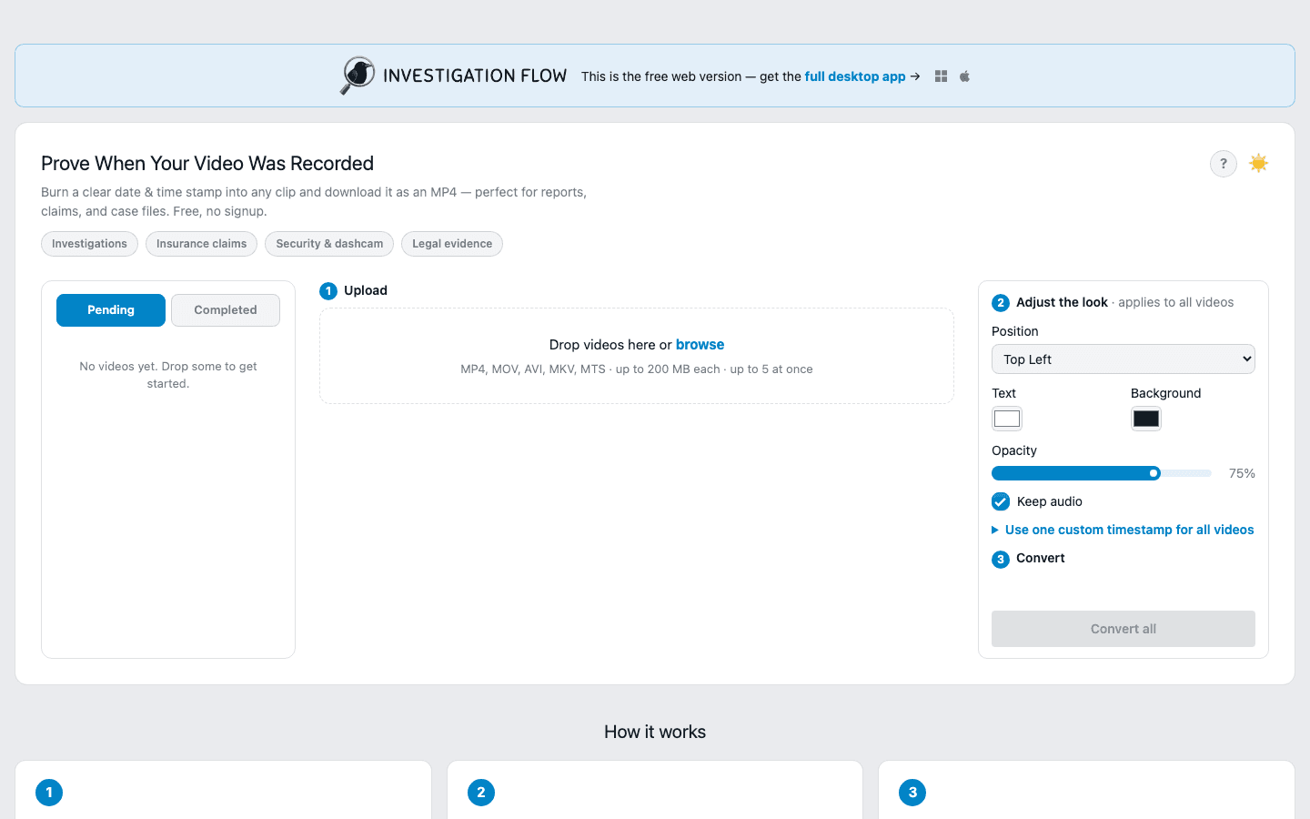 Investigation Flow live demo: add a court-ready timestamp to any clip